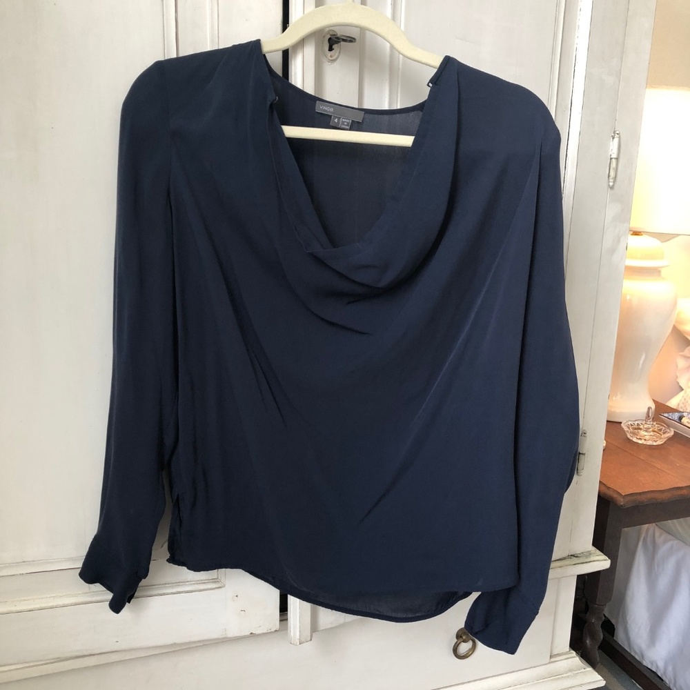 Vince Silk Cowl-Neck Top
